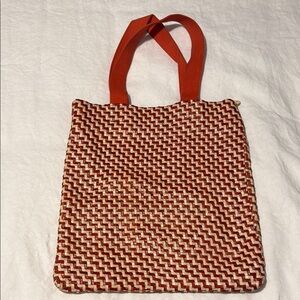 Clare V. Carryall Tote in Red & White Woven Zig Zag